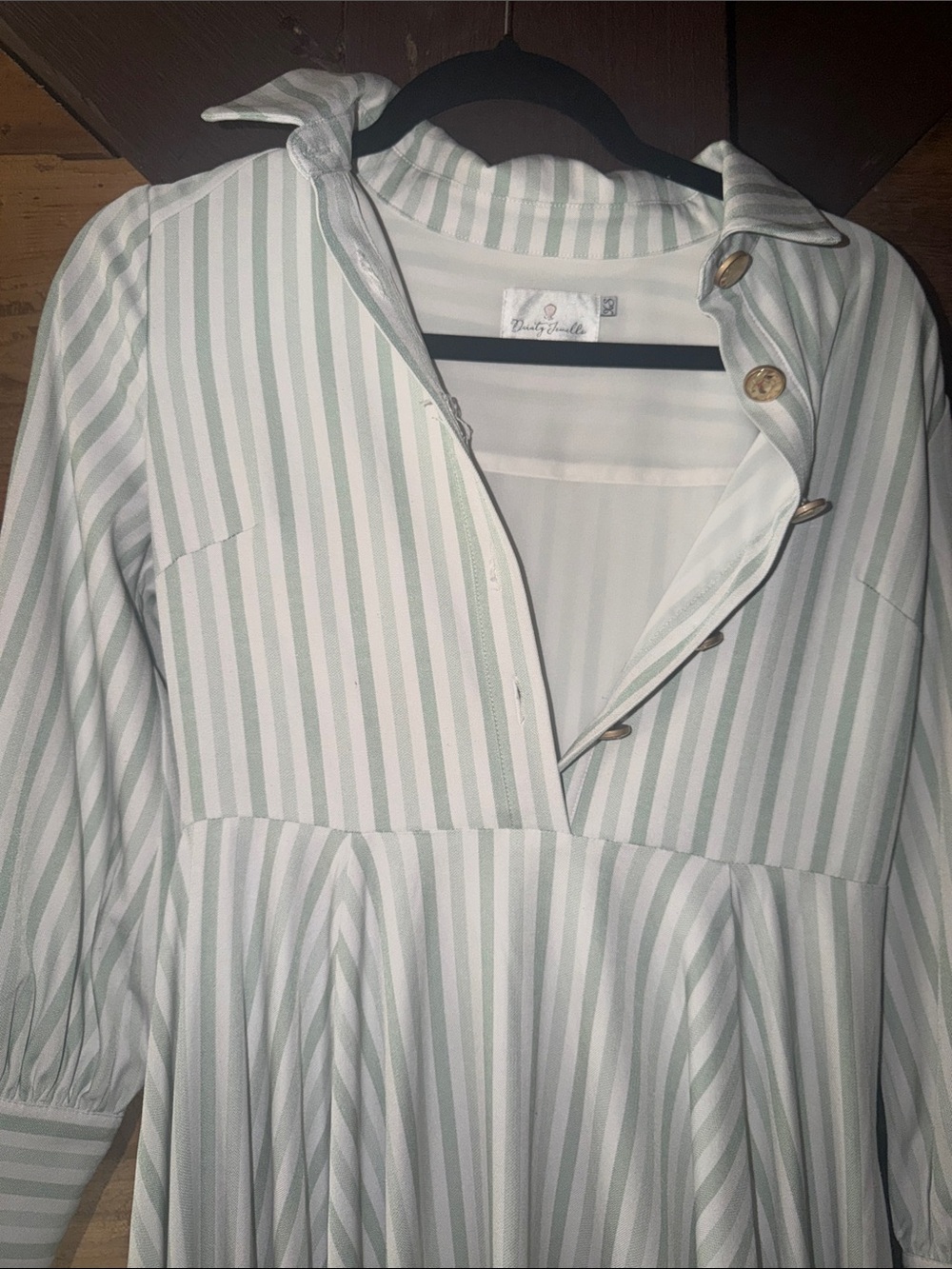 Dainty Jewells Mint and White Striped Button-Front Dress